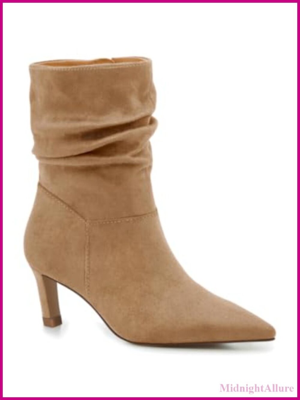 Slouch Ankle Boots Kitten Low Heel Pointed Toe Zip Booties